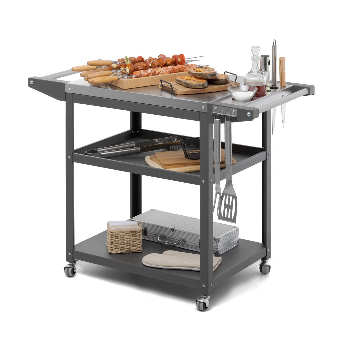 Стол передвижной Patio. Вид сбоку с продуктами